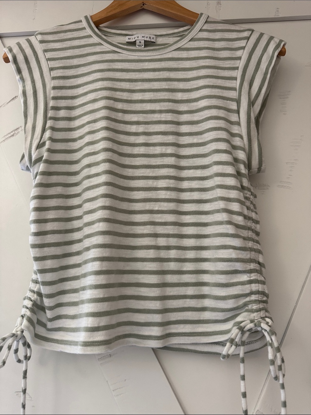 Misa Muse Green & White Striped Tie-Side Tank